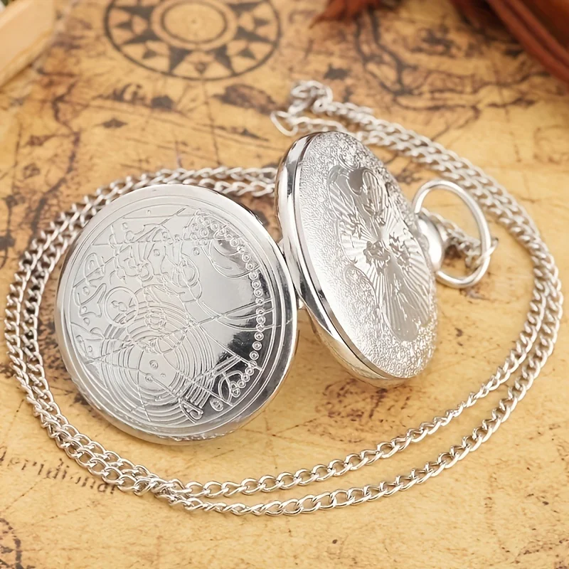 Vintage Graphic Embossed Quartz Pocket Watch Analog Necklace Pendant Fob Watch Souvenir Gift For Women Men