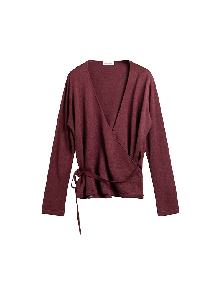 Silk V-Neck Loose Knitted Open Cardigan Pure Color Outerwear with Belt Spring New Style Casual Comfortable Soft Silk Women's ...