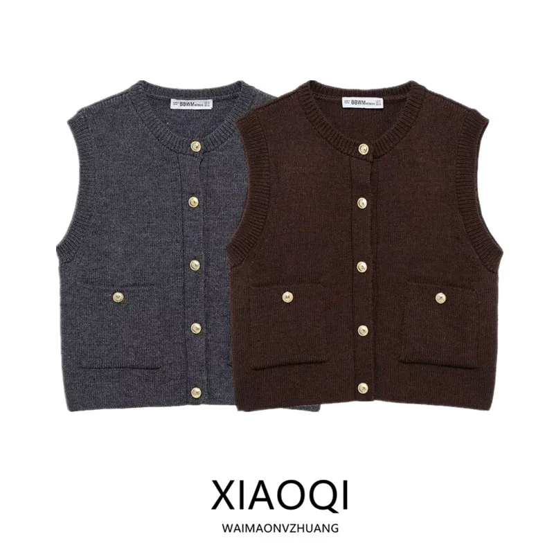 

2024 Autumn Winter New Arrival Women's Faion Simple Versatile Flat Needle Svel round Ne Vest 67750