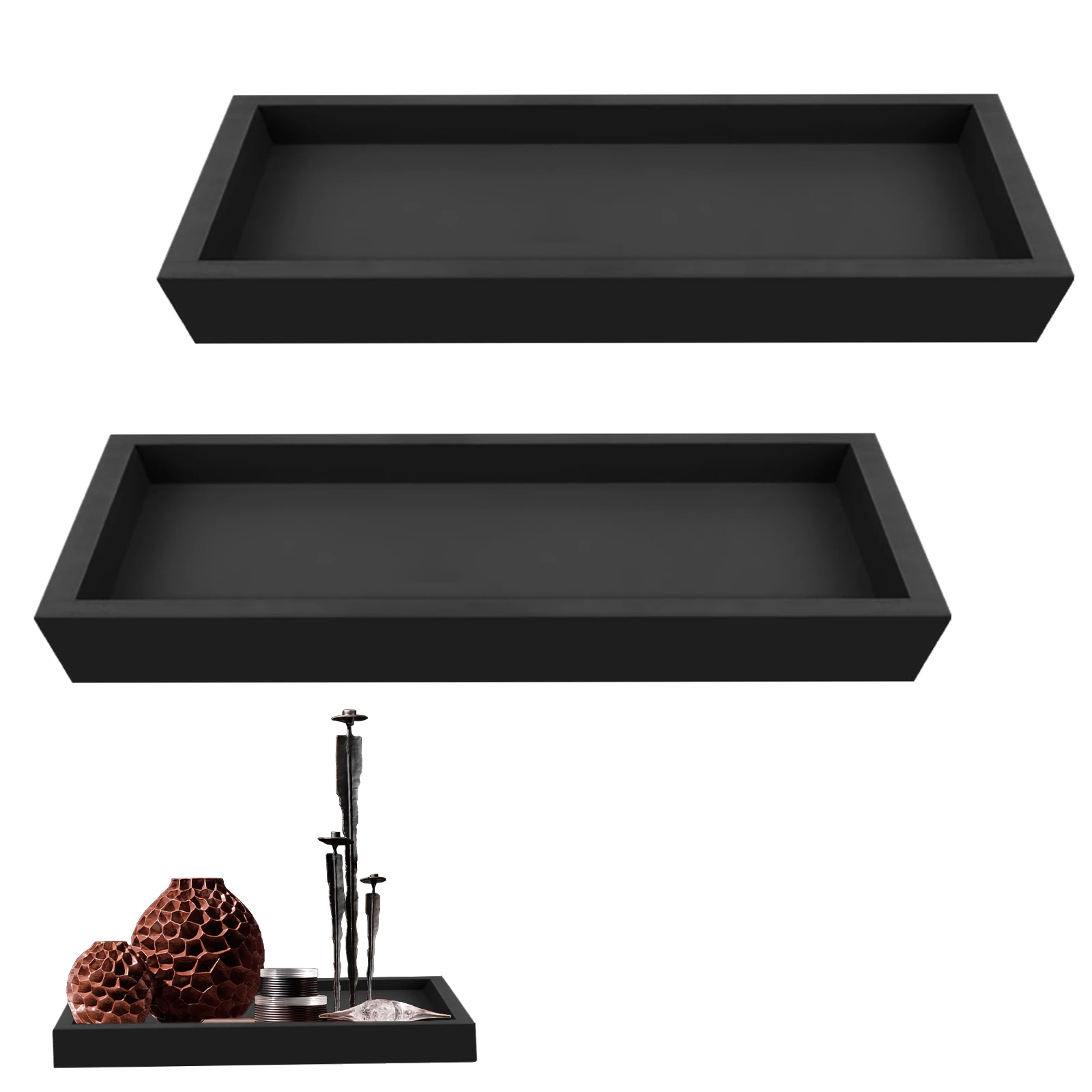 

Black Stylish And Modern Tray For Bathroom Organization Easy To Clean Silicone Size Bathroom Trays