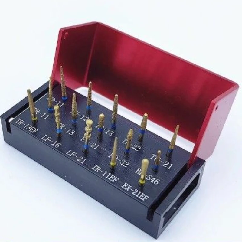 15pc/box Dental Diamond Burs Drill Golden Veneer Bur Set High Speed Handpiece for Porcelain Alloy Inlay Dentist Tools