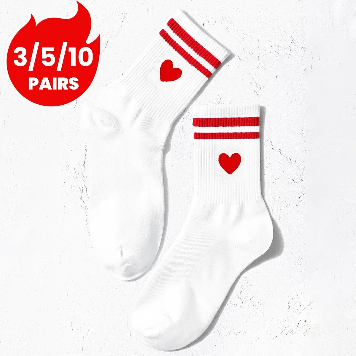 

3/5/10/20 пар женских носков с белым сердечком и полосками, удобные, дышащие, впитывающие влагу, студенческий спортивный стиль.