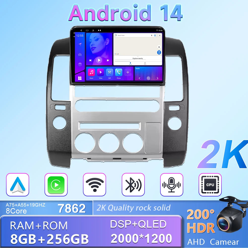 Android 14 Carplay For Nissan Pathfinder R51 2004-2009 Intelligent System 8 core Car Multimedia Player GPS 5G Wifi Touch Display