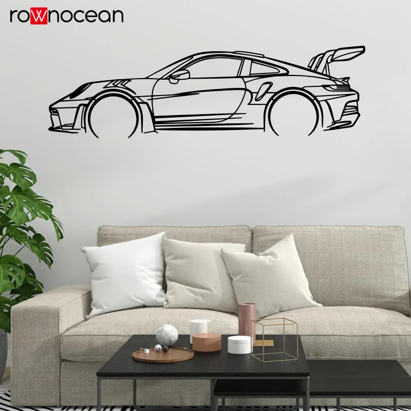 911 sportwagen silhouet kunst aan de muur, muur kunst decor, vinyl sticker muurschilderingen cadeau voor autoliefhebbers, cadeaus voor hem schoonheidssalon 5J11
