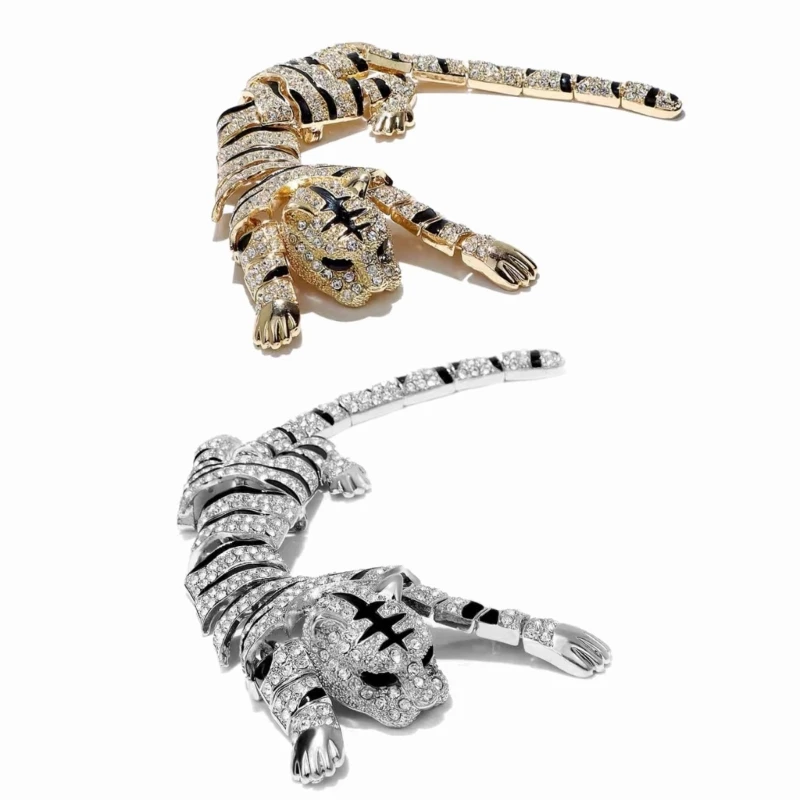 2023 New Year Gift Gold Or Silver Plated Rhinestones Large Tiger Shoulder Decor Brooches Pins  Accessories Jewelry