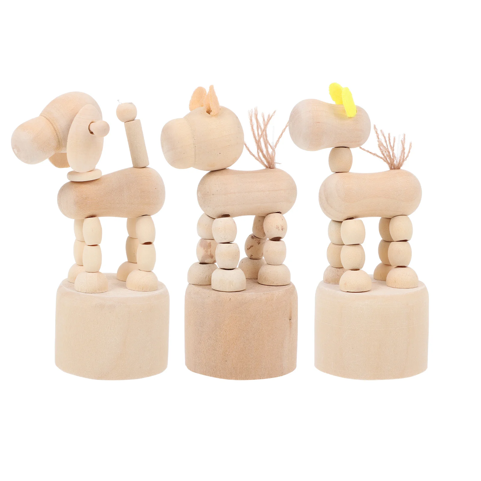 3개입 나무 개 모양 장식품 미완성 DIY 핸드 페인팅 공예 장식 창의적인 어린이 책상 장식품