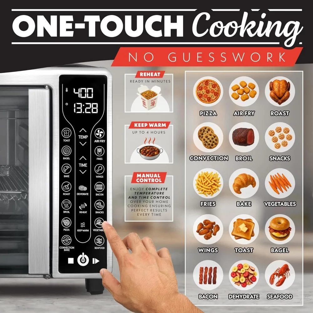 

French Door Air Fryer 25 Qt Large Capacity Convection Oven, Fryfroce 360°,Digital Display with 17 Cooking Presets,Fits 12” Pizza