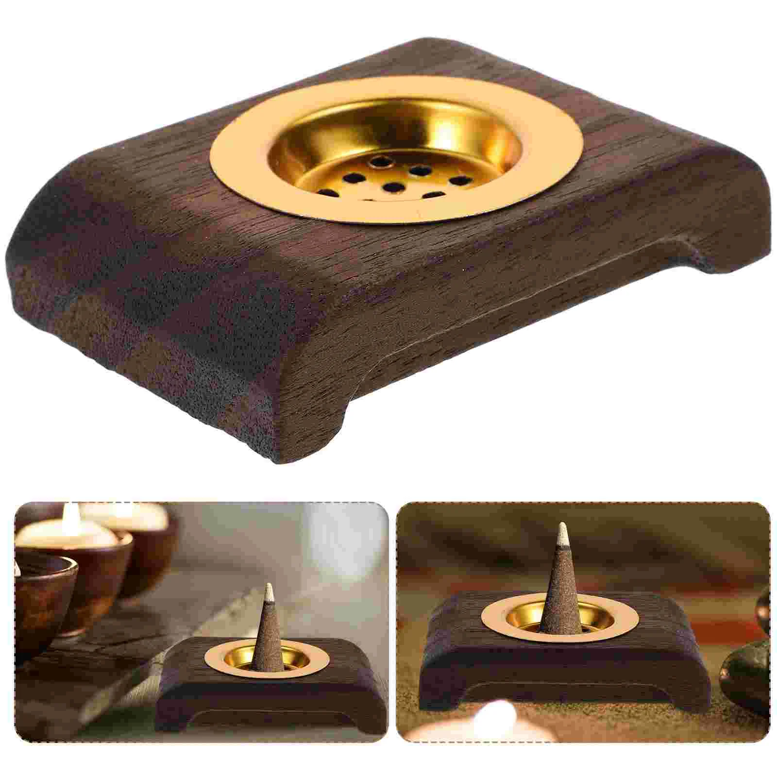 Small Wooden Table Incense Burner Charcoal Holder Smudge Bowl Bukhoor Frankincense Cone Tray Stand