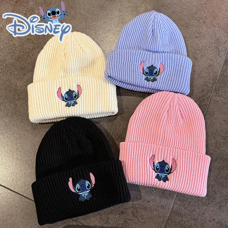 Disney Stitch Knitted Hat Embroidered Anime Cute Cartoon Lilo & Stitch Autumn Winter Kids Warm Pullover Hat Christmas Gift Toys