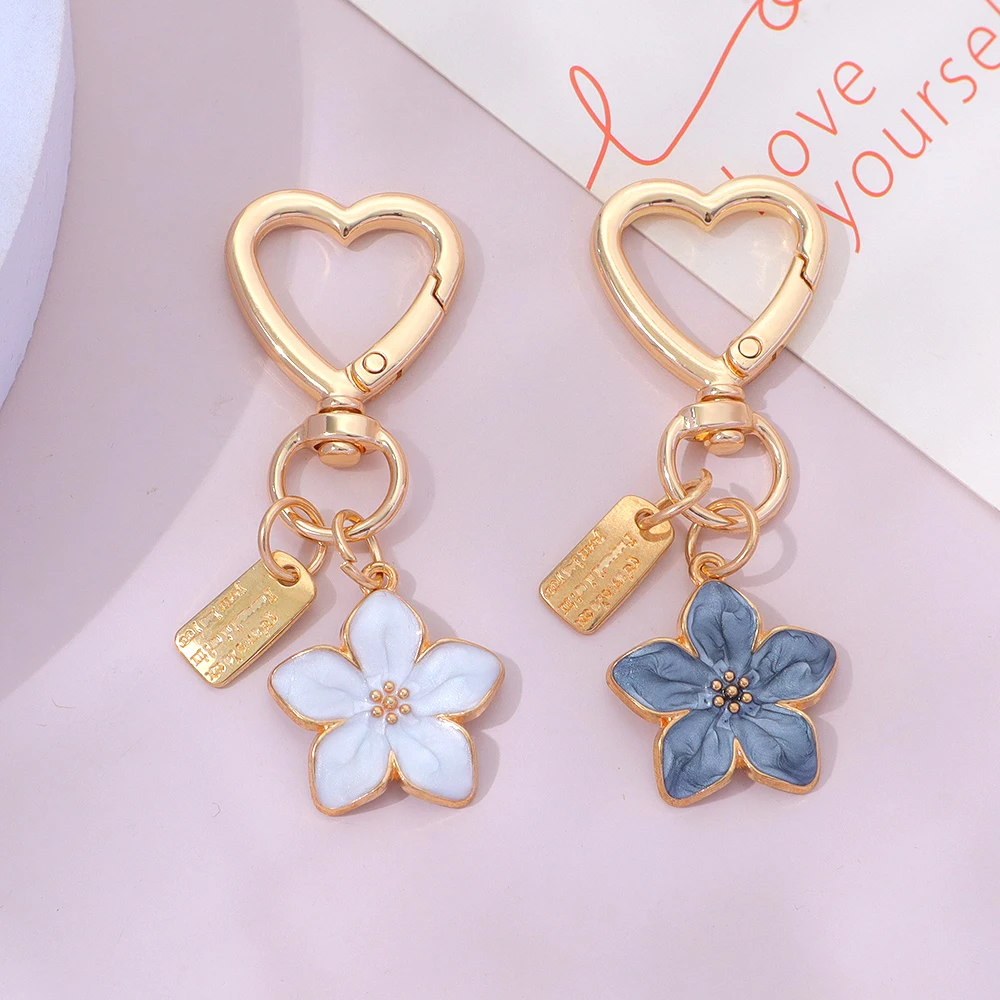 Cute Enamel Sakura Keychain Alloy Flower Keyring For Women Girls Handbag Earphone Case Decoration Fashion Jewelry Gifts