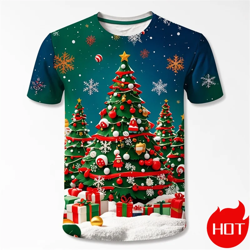 Summer Fashion 3D Merry Christmas Printing T Shirt Cute Santa Xmas Christmas Trees Graphic T-shirts Men Funny Snowmen Tee Shirts