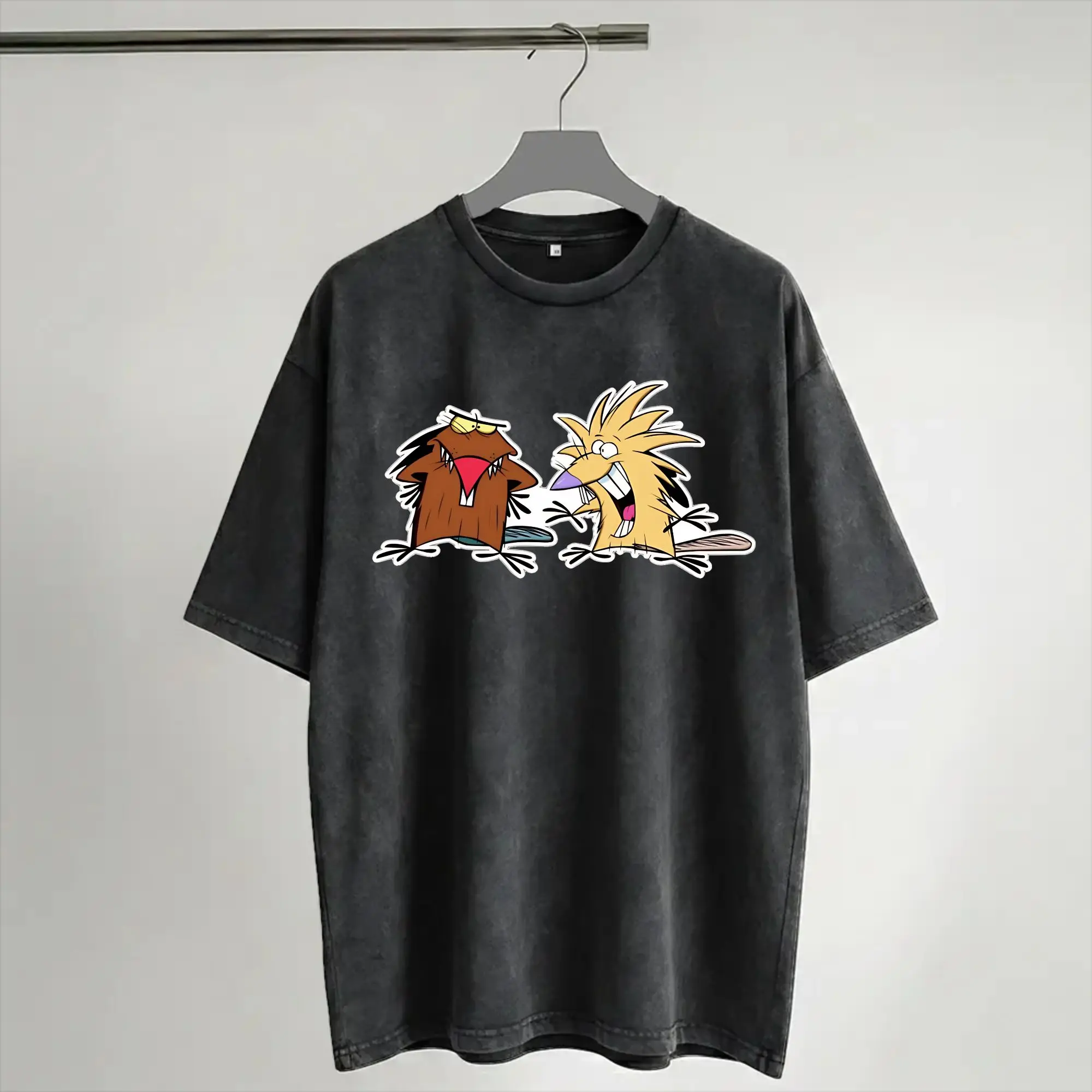 Angry Beavers Daggett & Norbert Feverish  T Shirt Hip Hop Washed Short Sleeve Harajuku T-Shirts  Retro for Men Women Streetwear