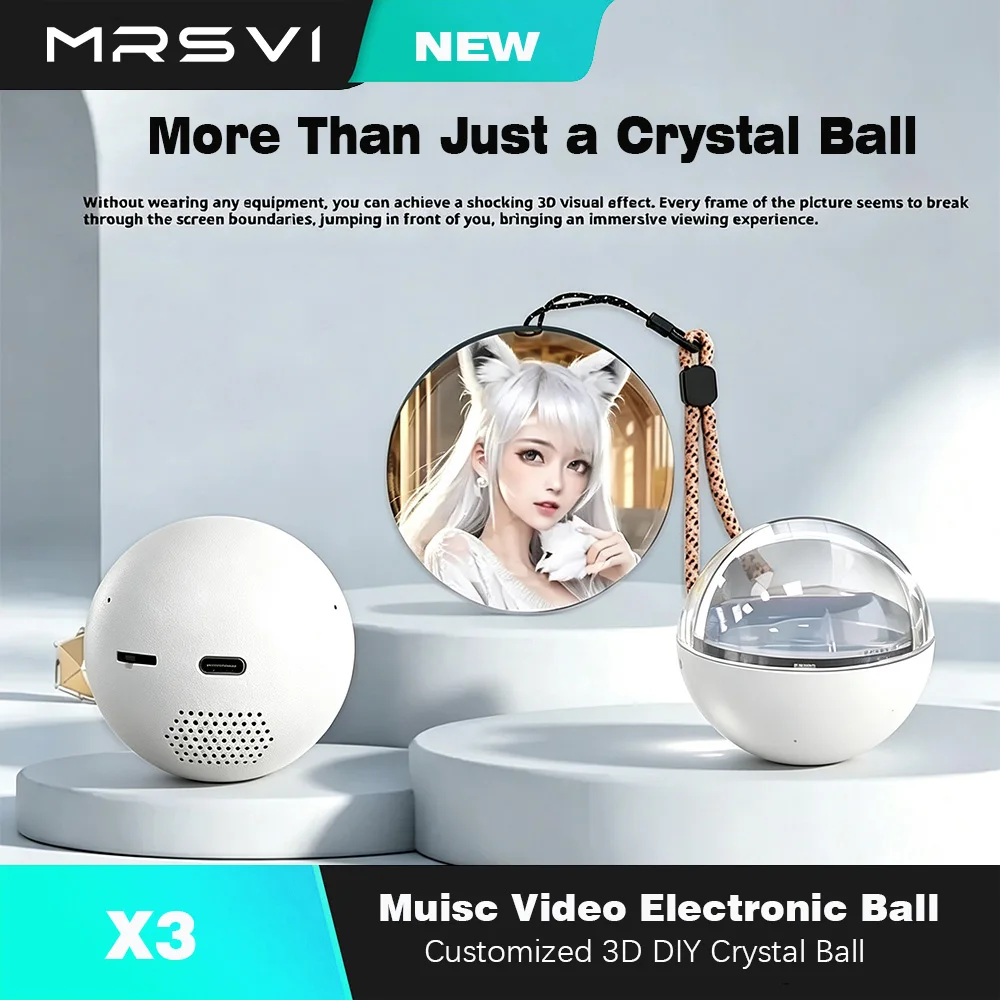 MRSVI 3D Video Crystal Ball DIY Memory Art Glass Ball Lamp Spherical Pixel Display 2.7 inchs Screen Muisc Player for Gift