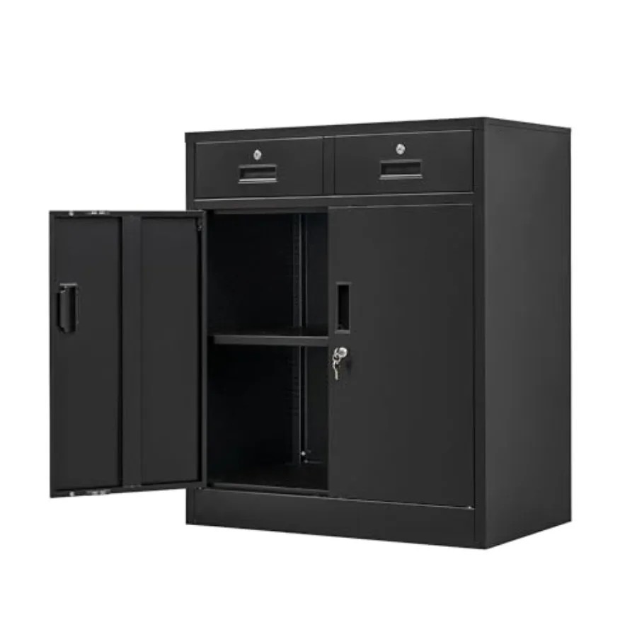 Metal Storage Cabinet, Locking Storage Cabinet with 2 Drawers and Adjustable Shelf, Metal Cabinets for Office, Garage, Home