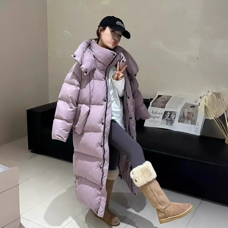 Women\'s Long Hooded Down Jacket, Knee-Large Quilt, Warm Coat, Korean Version, New Fashion, Autumn and Winter, 2024