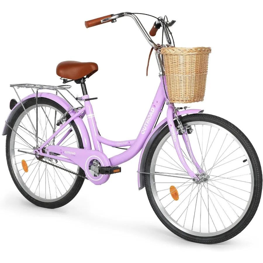 

Beach Cruiser Bike for Women and Men 24 26 inch Female Commuter Bicycle with Basket 1 Speed Womens Bike with Rear Rack HighCarb