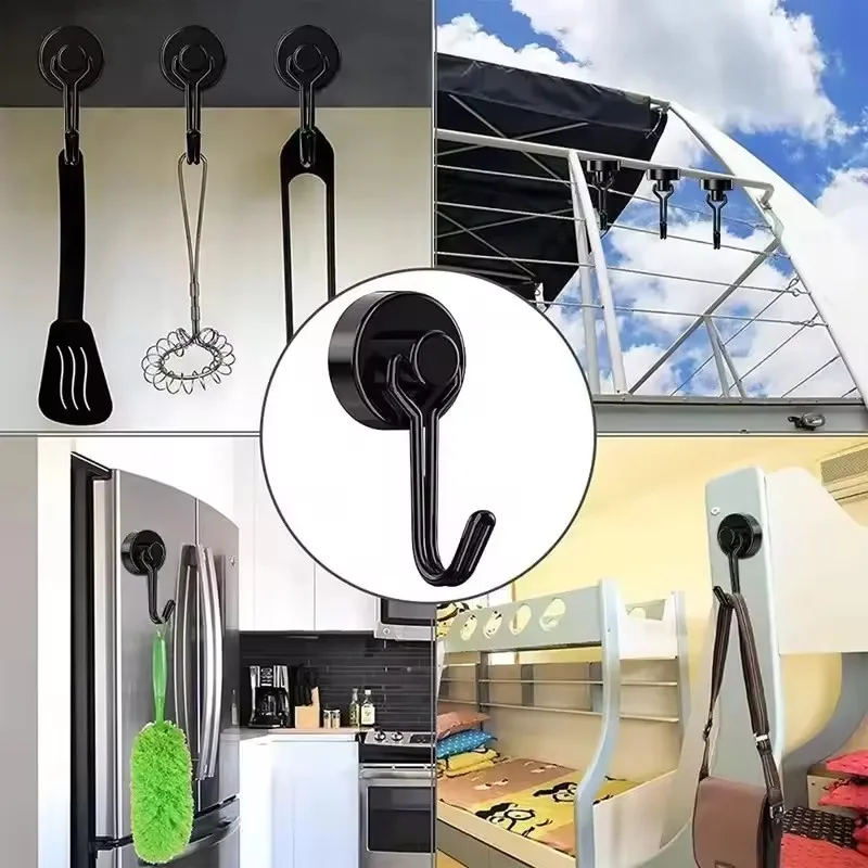 16 مللي متر 20 مللي متر السنانير المغناطيسية السوداء مغناطيس النيوديميوم القوي الثقيلة المغناطيسي خطاف دوار ل مفتاح حامل الثلاجة المطبخ المدرسة DIY بها بنفسك