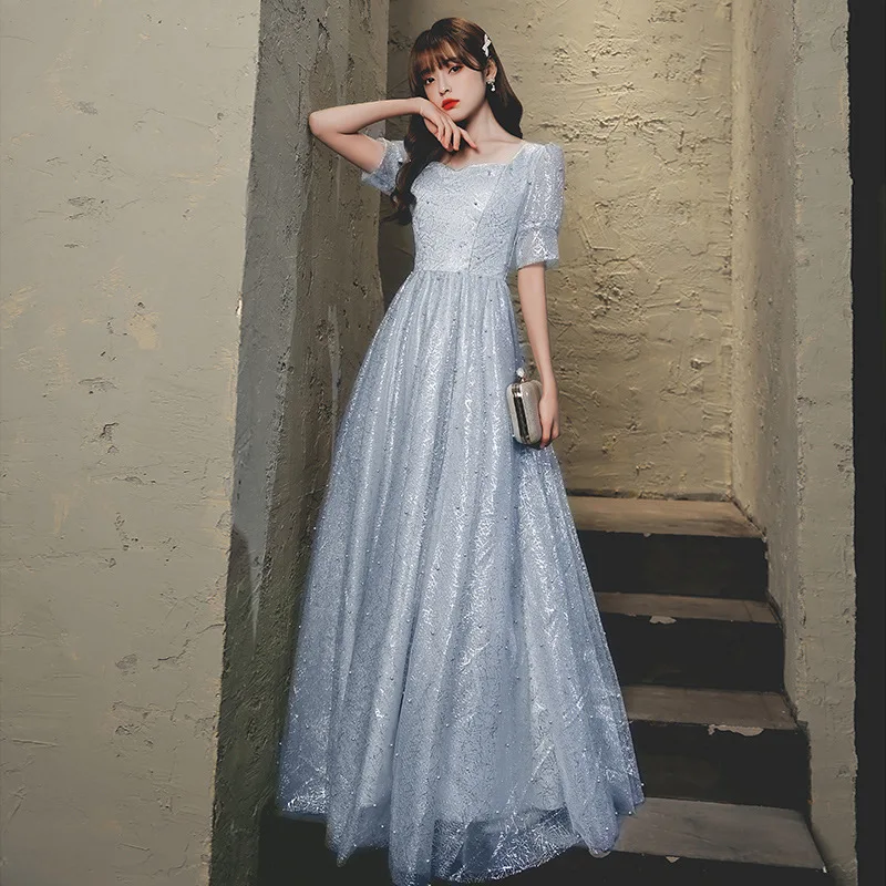 

Classic Tulle Evening Dresses With Sleeve Simple Elegant Floor-length A Line Vestido Longo Festa 2023 New Suknie Wieczorowe