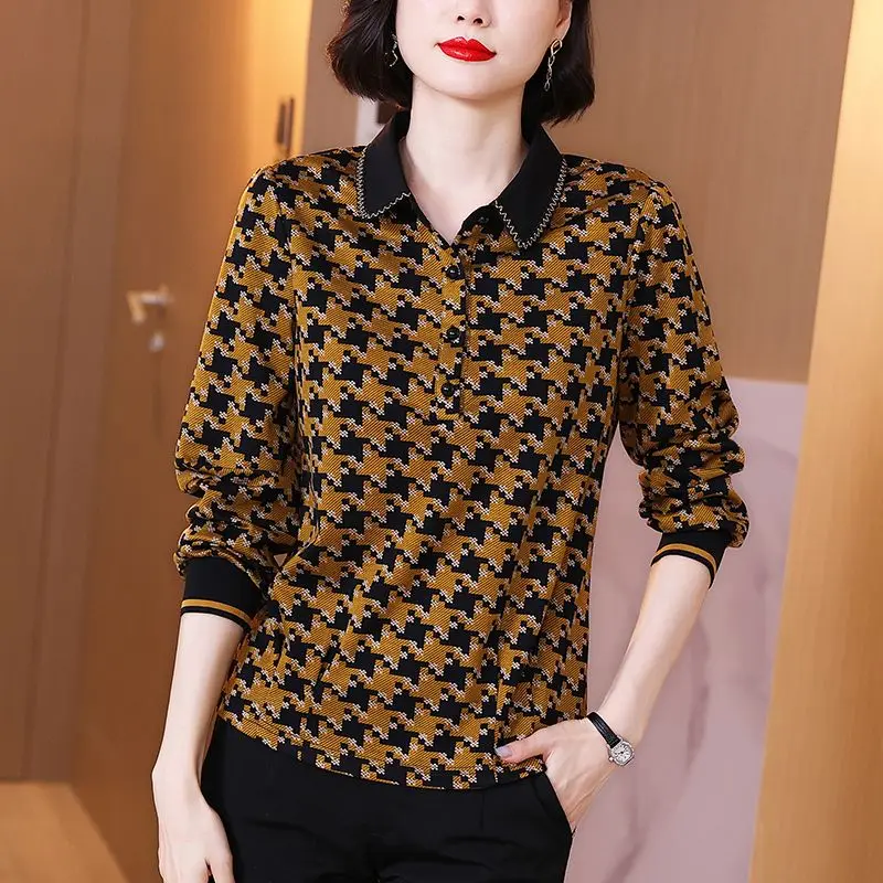 

Fashion Spliced Button All-match Houndstooth Blouses Women's Clothing 2023 Autumn Winter Casual Tops Shirts