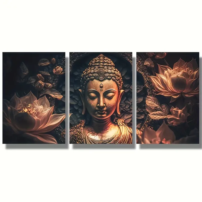 5D bricolage diamant peinture triptyque rose fleurs de Lotus bouddha Zen décoration de la maison 3 pièces plein carré rond diamant broderie