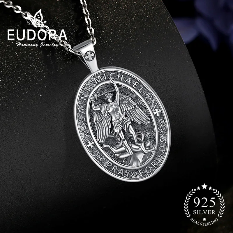 

Ожерелье Eudora из стерлингового серебра 925 пробы Saint Michael, архангел, амулет, крест, кулон, религиозные украшения, христианский подарок для мужчин
