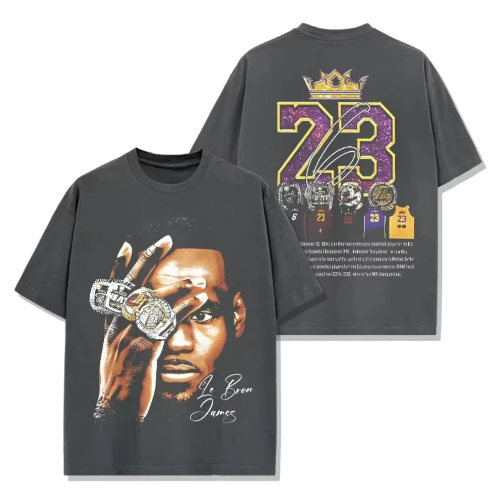 Camiseta de manga corta con estampado de patrón LeBron James, cuello redondo de algodón, tendencia para hombres y mujeres, Top cómodo y suave de verano