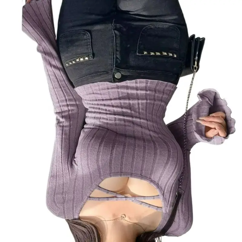 

Новая модная универсальная трикотажная футболка большого размера с круглым вырезом и длинными рукавами, осенне-зимняя коллекция 2026, с бантом, дизайн с длинными рукавами