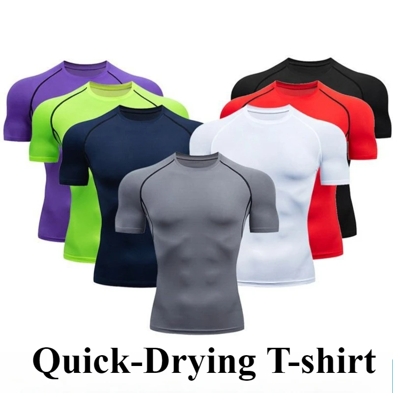 

Men Running Compression Shirts Quick Dry Soccer Jersey Fitness Tight Sportswear Rash Guard Athletic Gym Sport Short Sleeve Shirt