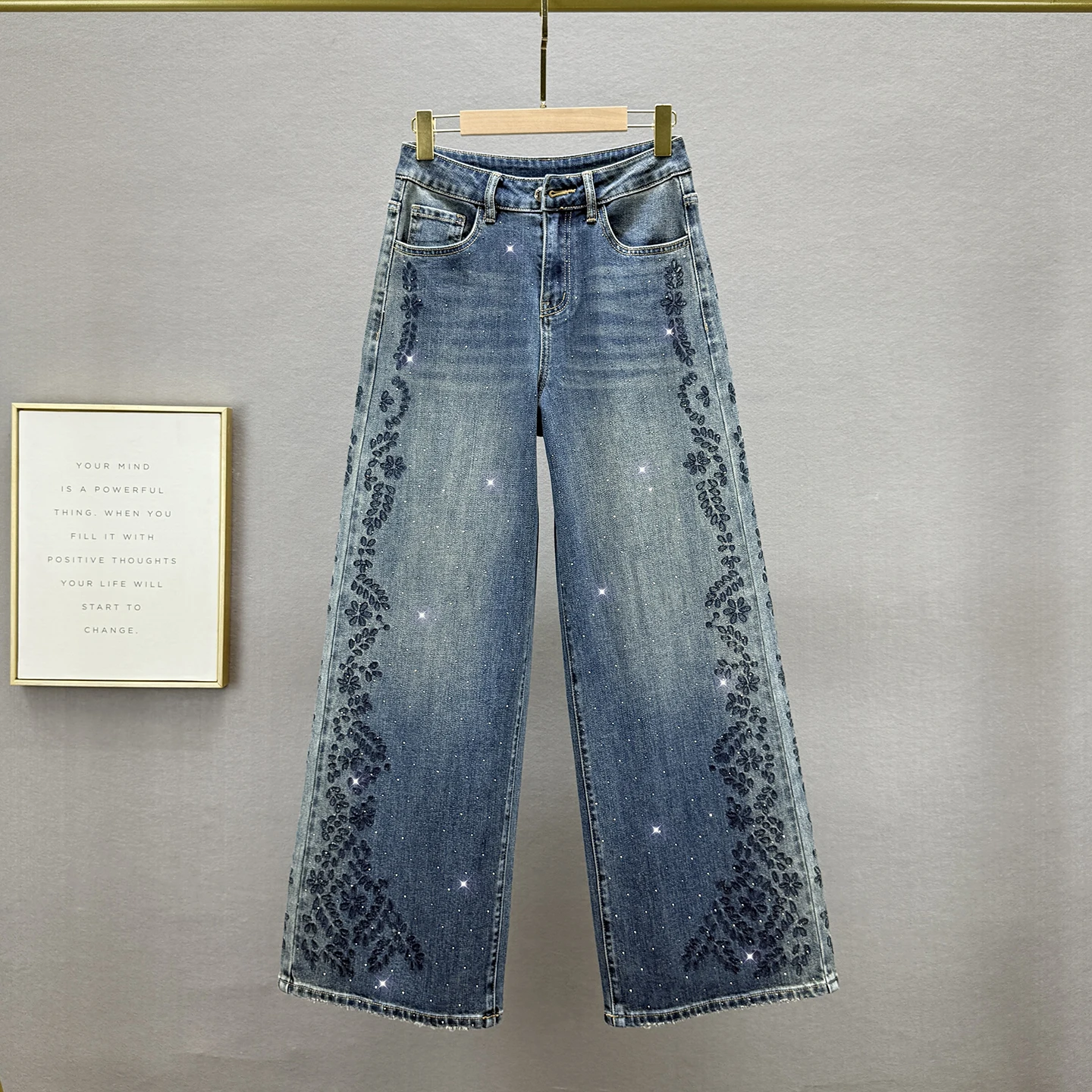 

Wide-Leg Jeans for Women, Long Pants 2025 Autumn New High-Waisted Slimming European Style Rhinestone Floor-Length Extended Pants