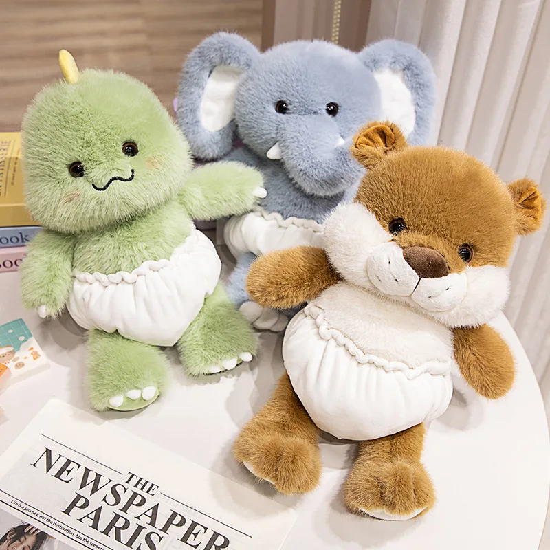 40cm Kawaii Cartoon Running Animal Plush Doll Pillow Baby In Diaper Dinosaur Elephant Otter Plush Toy Birthday Gift For Child