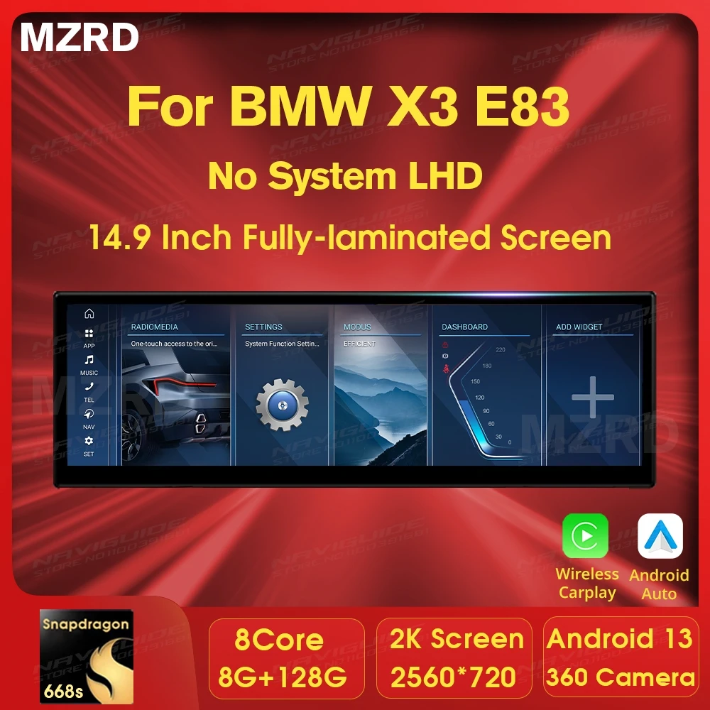 MZRD 14.9'' Android13 For BMW X3 E83 NO Screen LHD 2005-2008 Wireless CarPlay Auto Car Multimedia Player GPS Navi 4G WIFI