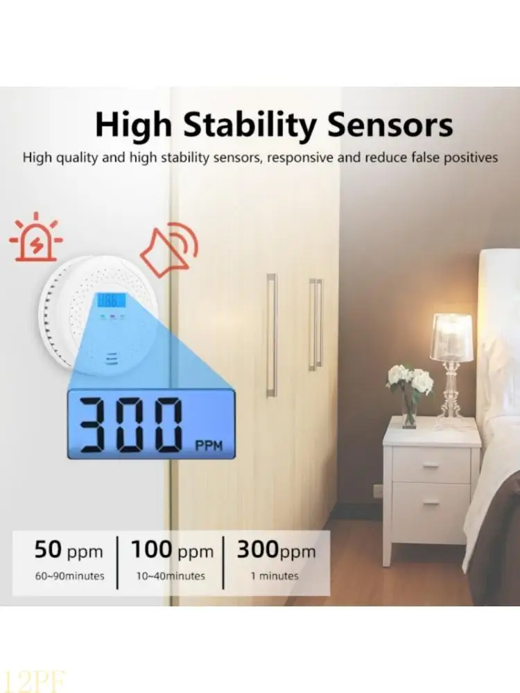 12PF Efficient CO Alarm System Featuring enhances Sensors Performances Carbon Monoxide Detectors CO Monitor for Home Safety