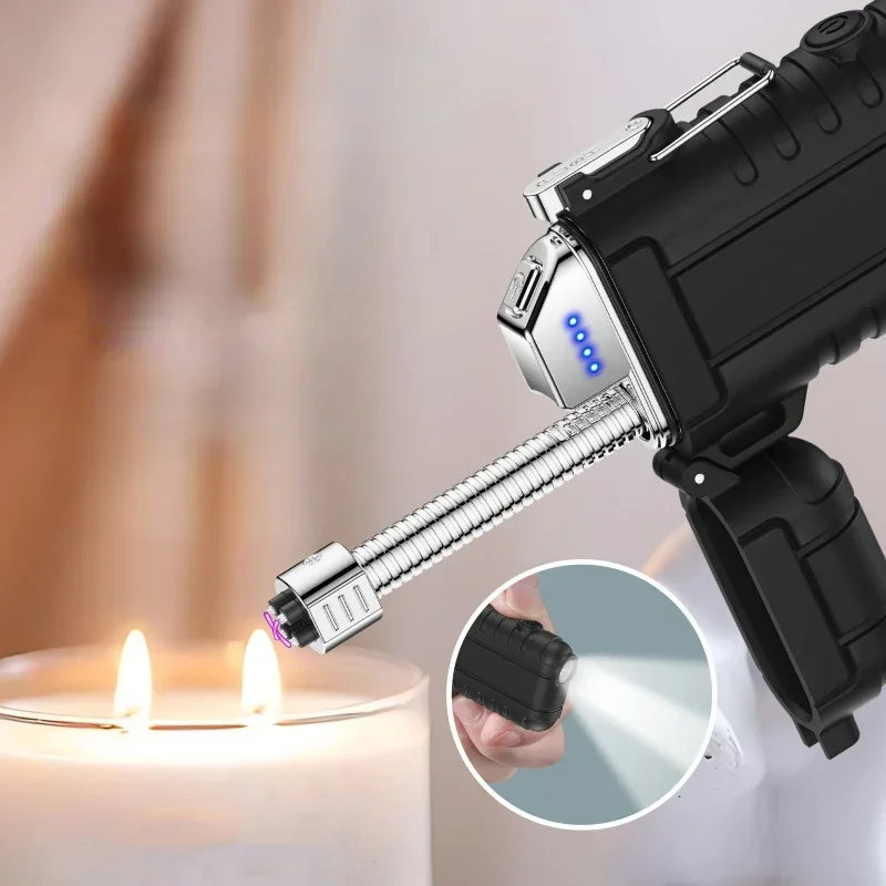 ولاعة سجائر خارجية قابلة لإعادة الشحن مقاومة للماء قابلة للسحب 360 درجة ° ولاعة دوارة من النوع C قابلة لإعادة الشحن مع أضواء للتخييم #2