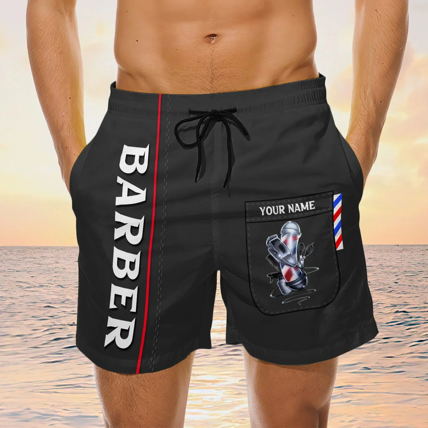 PLstar Cosmos Barber Custom Name 3D Printed Men‘s Shorts Unisex Board Shorts Summer Beach Harajuku Casual Shorts DKD-06