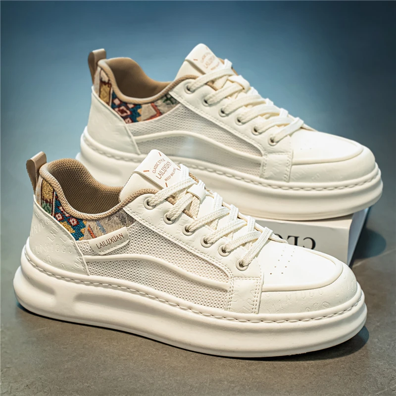 

Men's Summer New Breathable Mesh Thin Casual Shoes Versatile Board Shoes Trendy White Shoes Sporty Low Top Flat Laced Sneakers