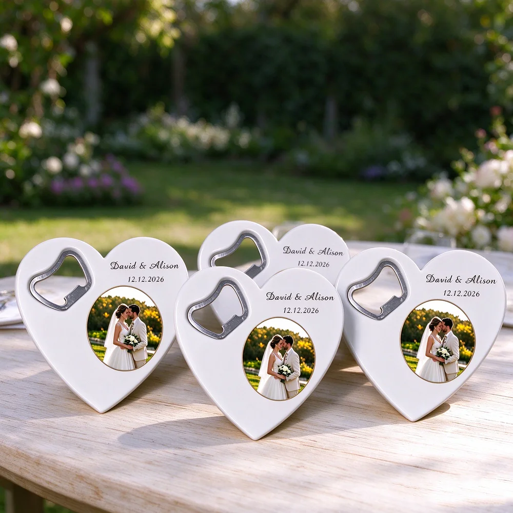 20Pcs Personalized Heart-Shaped Bottle Opener,Custom Crest and Monogram Beer Openers,Comapany Logo,Photo Wedding Favors