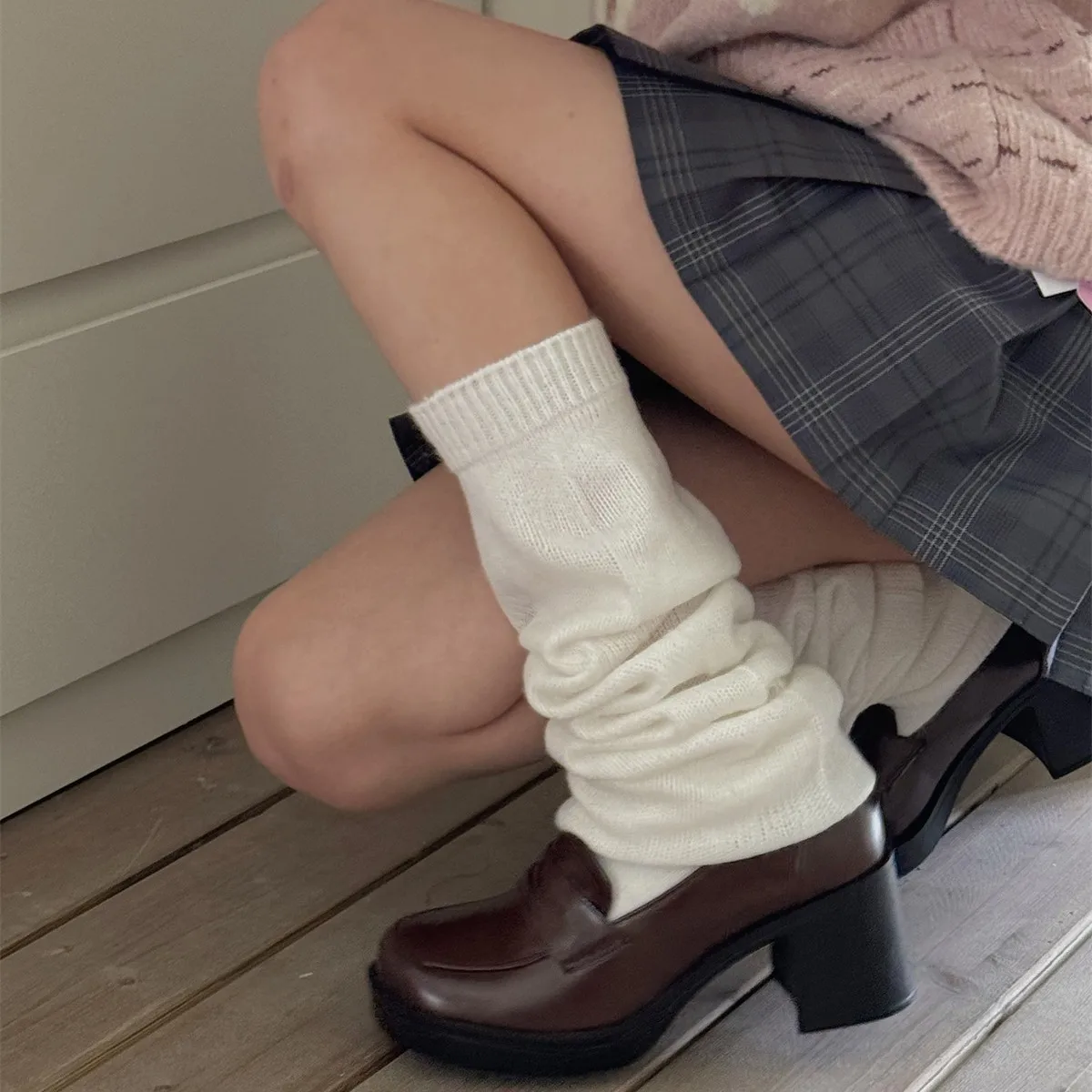 Nova lolita meias soltas jk empregada cosplay menina moda dupla malha joelho-meias bolha meia manter quente de alta qualidade branco cremoso