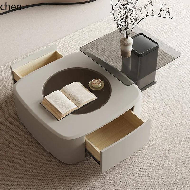

W5.19 minimalist small apartment living room coffee table glass light luxury high-end cream style combination table