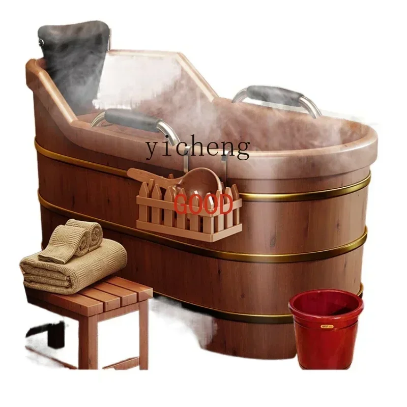

ZC Cedar Barrel Bath Barrel Adult Whole Body Household Solid Wood Bath Armrest Bathtub Basin Steaming Bucket