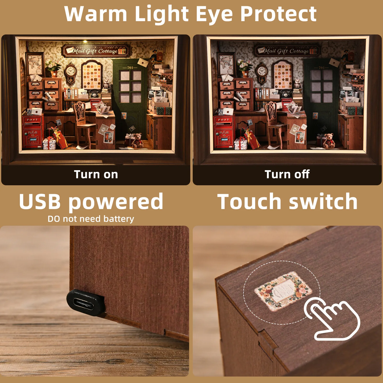 Frame Post Office Studio DIY Poppenhuis 3D Puzzel - Miniatuur Huis Model Handgemaakte Monteren Speelgoed Bouwstenen Decor Ornament