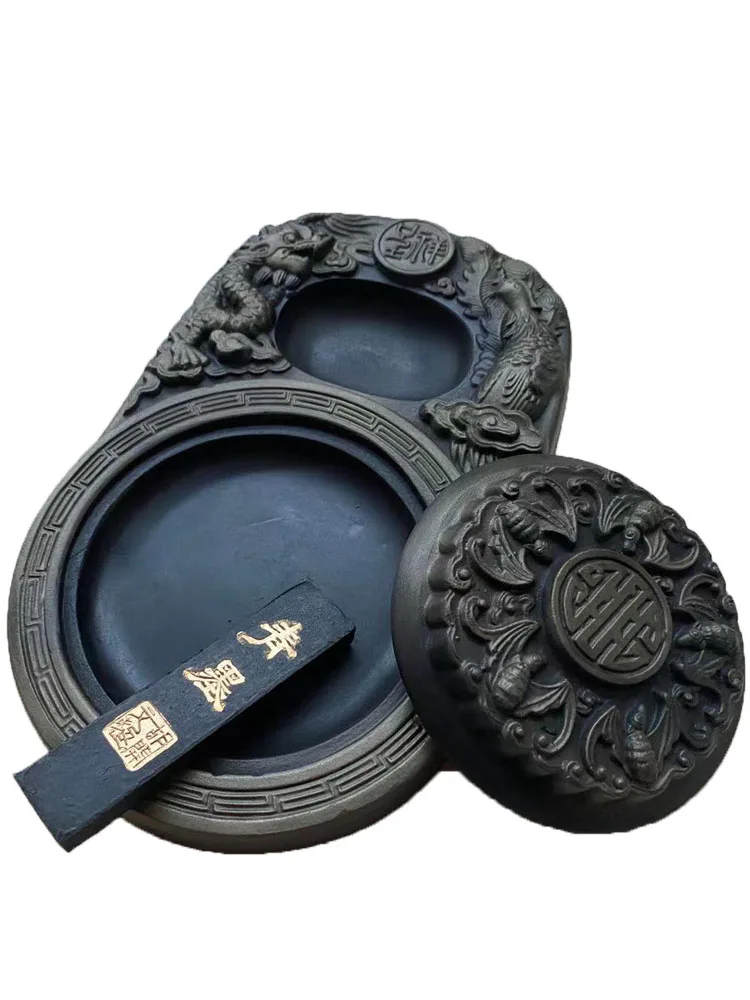 Shanxi Wutaishan Specialty Chengni Inkstone plataforma con cubierta liquidación Houtian piedra Original Estudio Cuatro tesoros caligraph