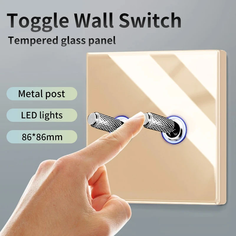 Panel ze szkła hartowanego Przełącznik ścienny LED EU UK Standard Outlet Retro Toggle Switch USB TypeC Gold Wall Switch Net SAT Tel TV Socket