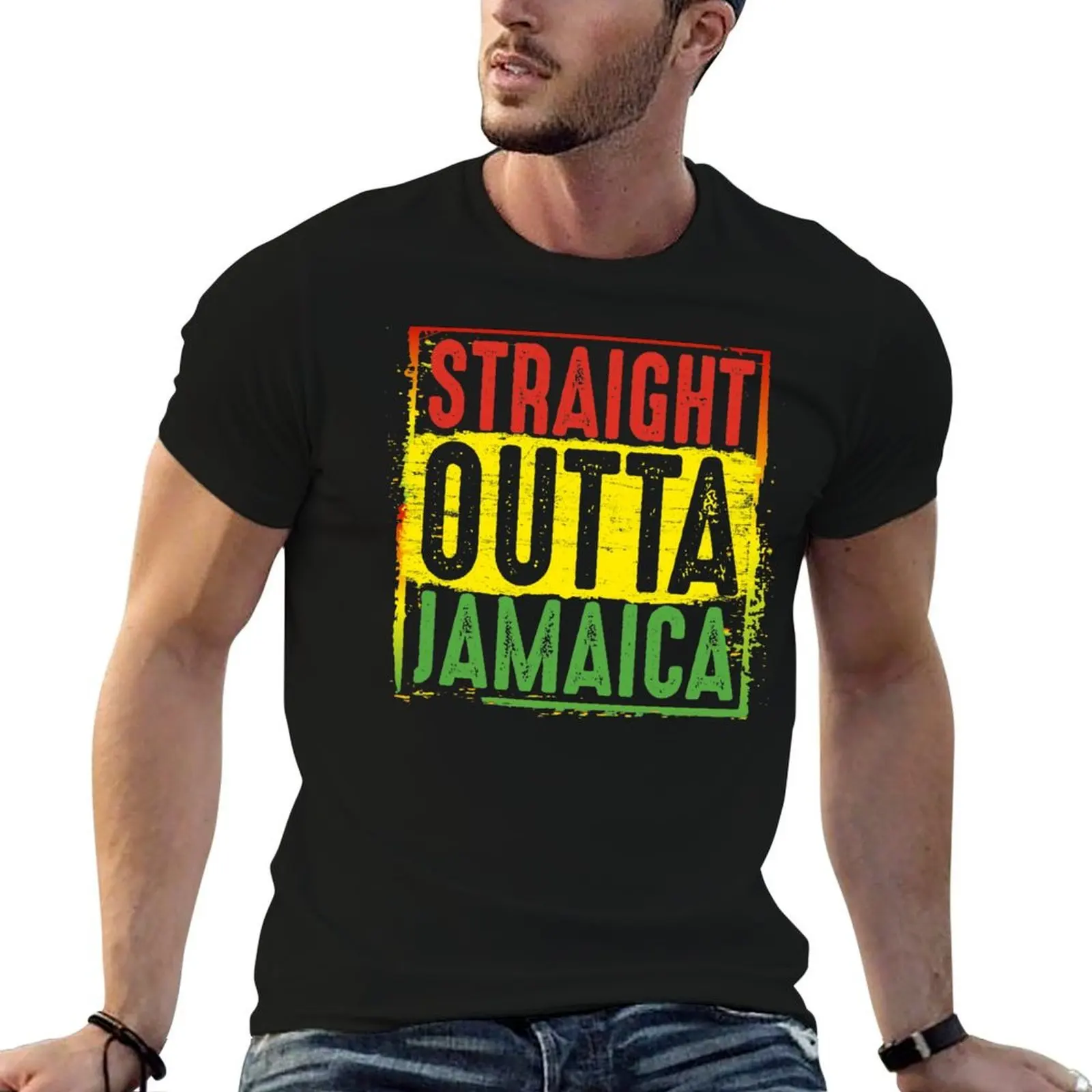 Straight outta Jamaica National Flag Colors T-Shirt funny meme t-shirts oversize t-shirts man shirts men