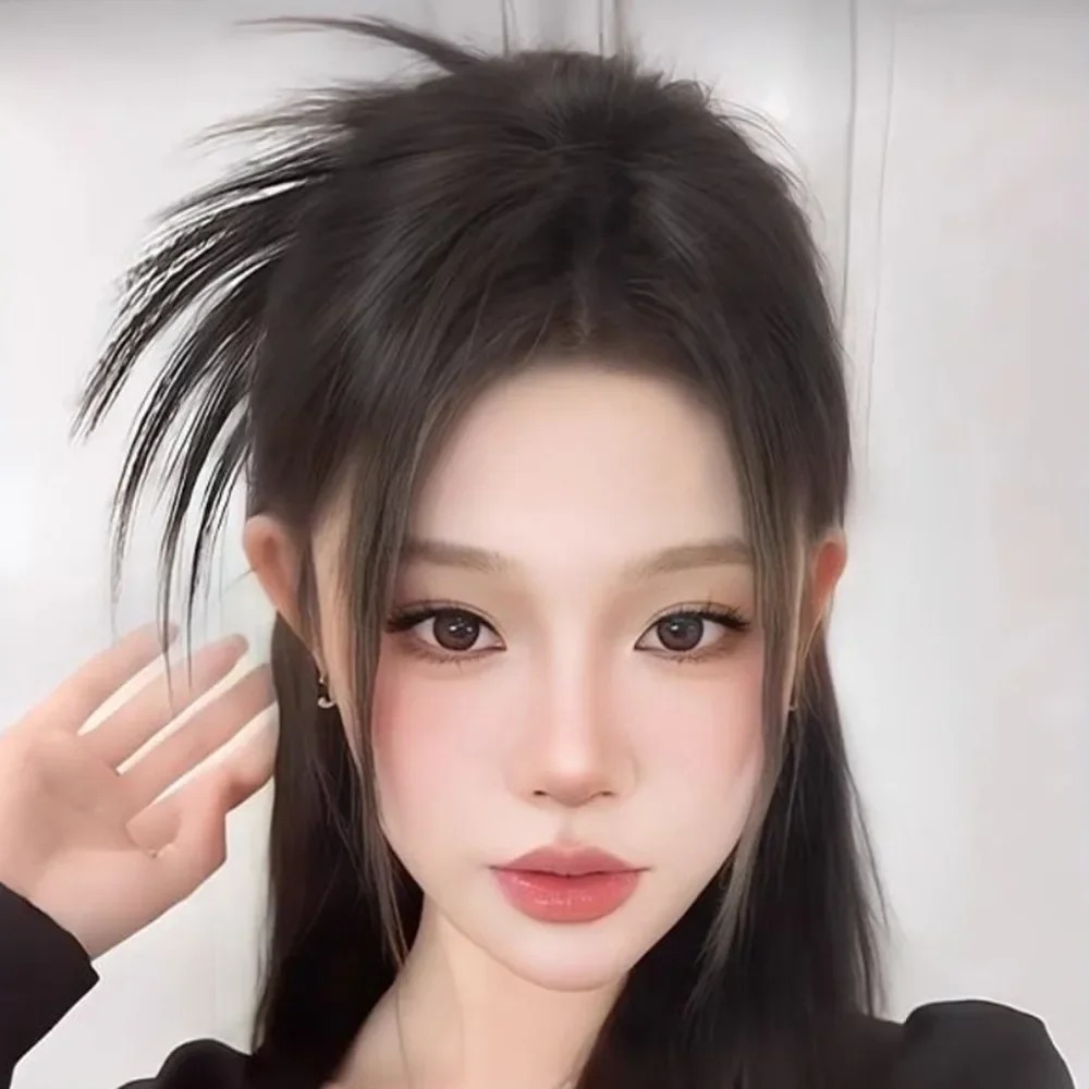 Parrucca sintetica con testa di polpette Clip per afferrare stile coreano pigro Aumenta il volume dei capelli Copricapo di simulazione di capelli finti soffici