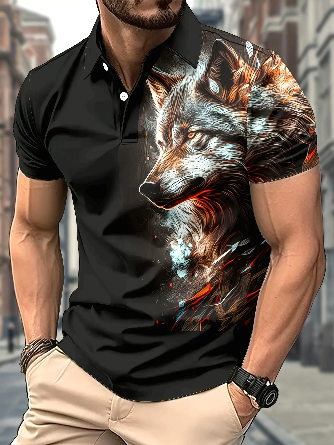 

2026 Summer New Style Men's Short-Sleeved Polo Shirt with 3D Tiger Pattern Print Breathable Soft and Comfortable