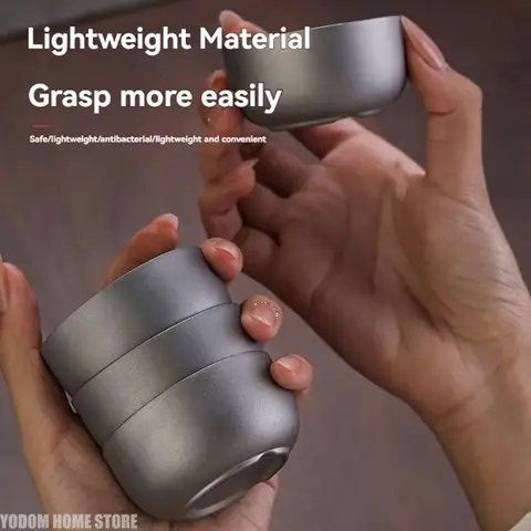 Glass Cup D2 Pure Titanium Double Layer Tea Teapot for Outdoor Camping and Tableware Set Brewing Ceramics 50ml Coffee Cups