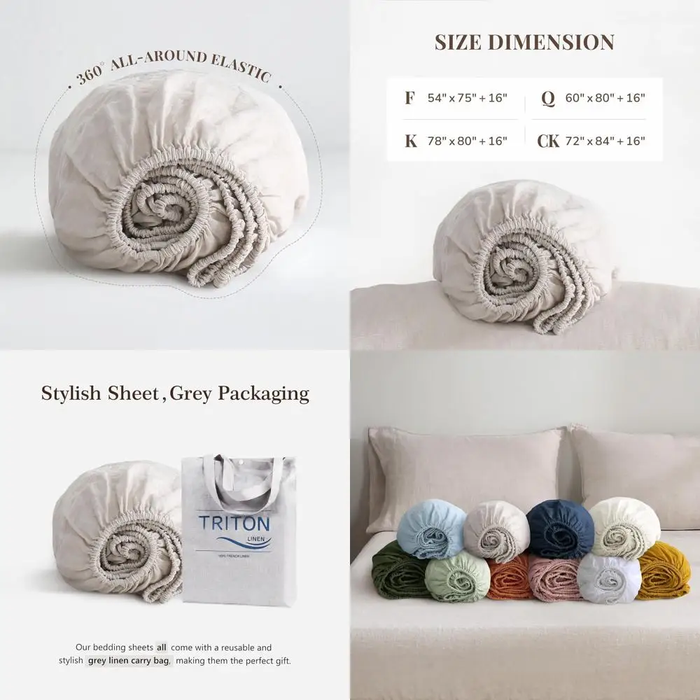 Lenzuolo con angoli king size 100% lino, 78x80, 16 tasche profonde, traspirante, lavato con pietra, elastico a tutto tondo (lino naturale, 1 lenzuolo O