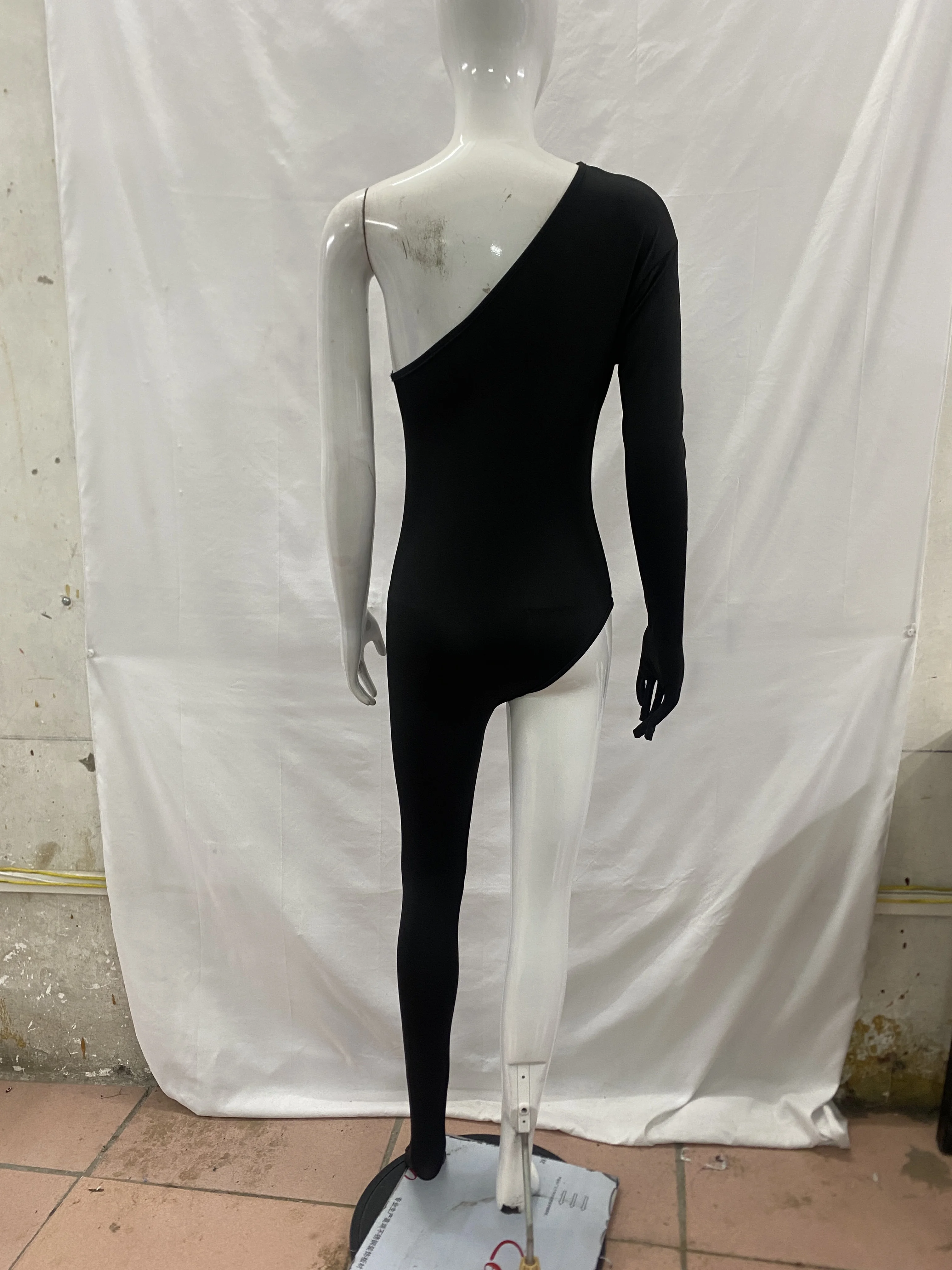 Women Long Sleeve Gloves Legging Bodycon Y2K Sexy Clubwear BodysuitOne Shoulder Asymmetrical Unitard Jumpsuit view 4