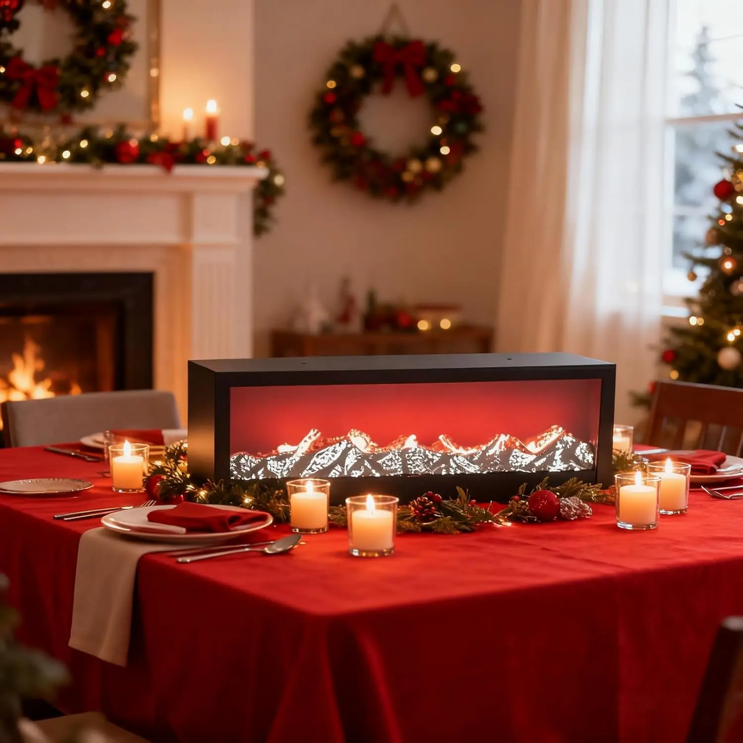 مدفأة LED صناعية محمولة مع تأثير لهب مزيف يعمل بمنفذ USB/بطارية، سجلات حريق كهربائية مزخرفة