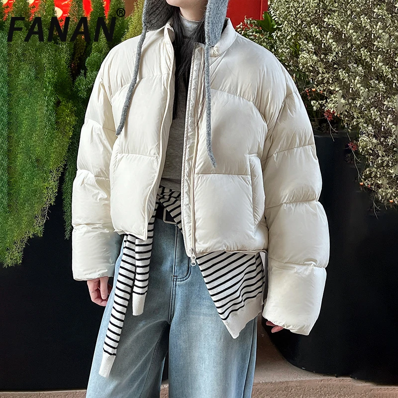 

FANAN 90 White Duck Down Coats For Women Round Neck Long Sleeve Thick Warm Jackets Outdoors Outwear Female Clothing Winter New